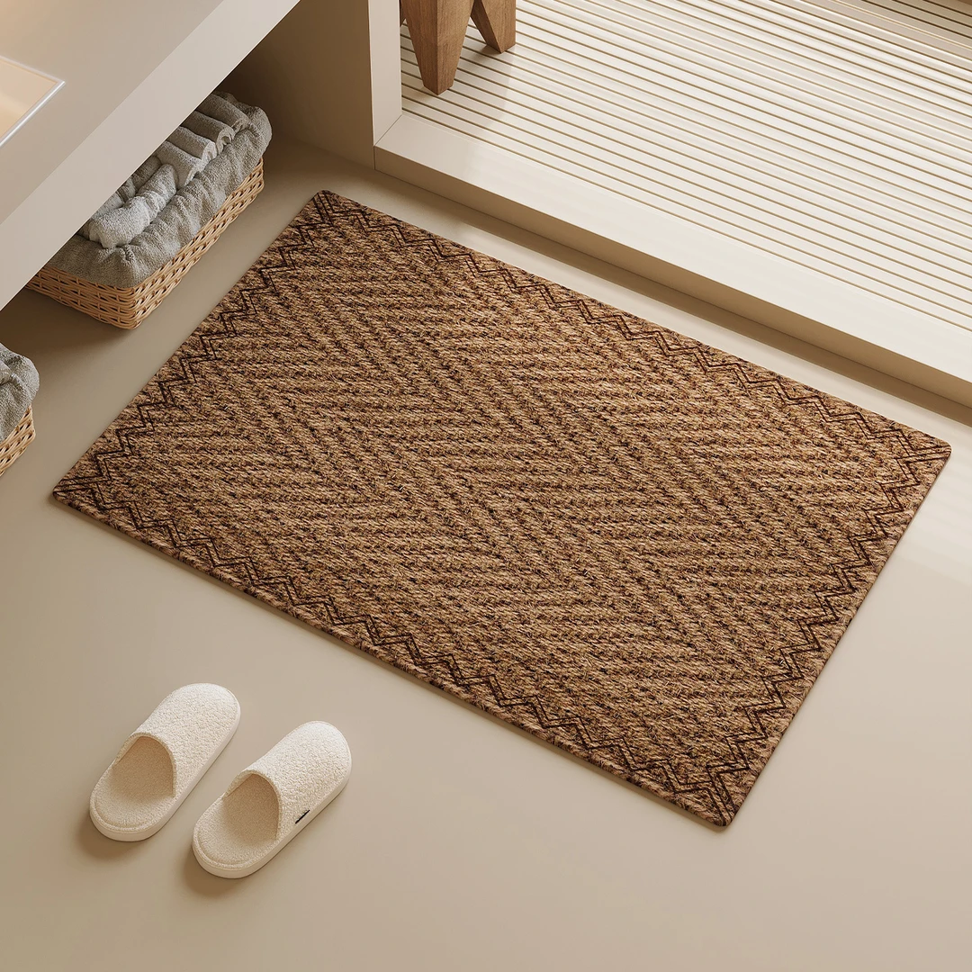 满印剑麻亚麻软硅藻泥地垫脚垫吸水防滑卫生间厕所浴室洗手间门口