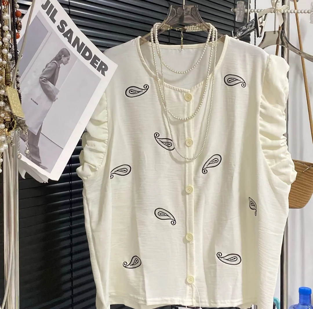 小两口橙新款刺绣百搭显瘦花苞飞飞袖夏季上衣99926