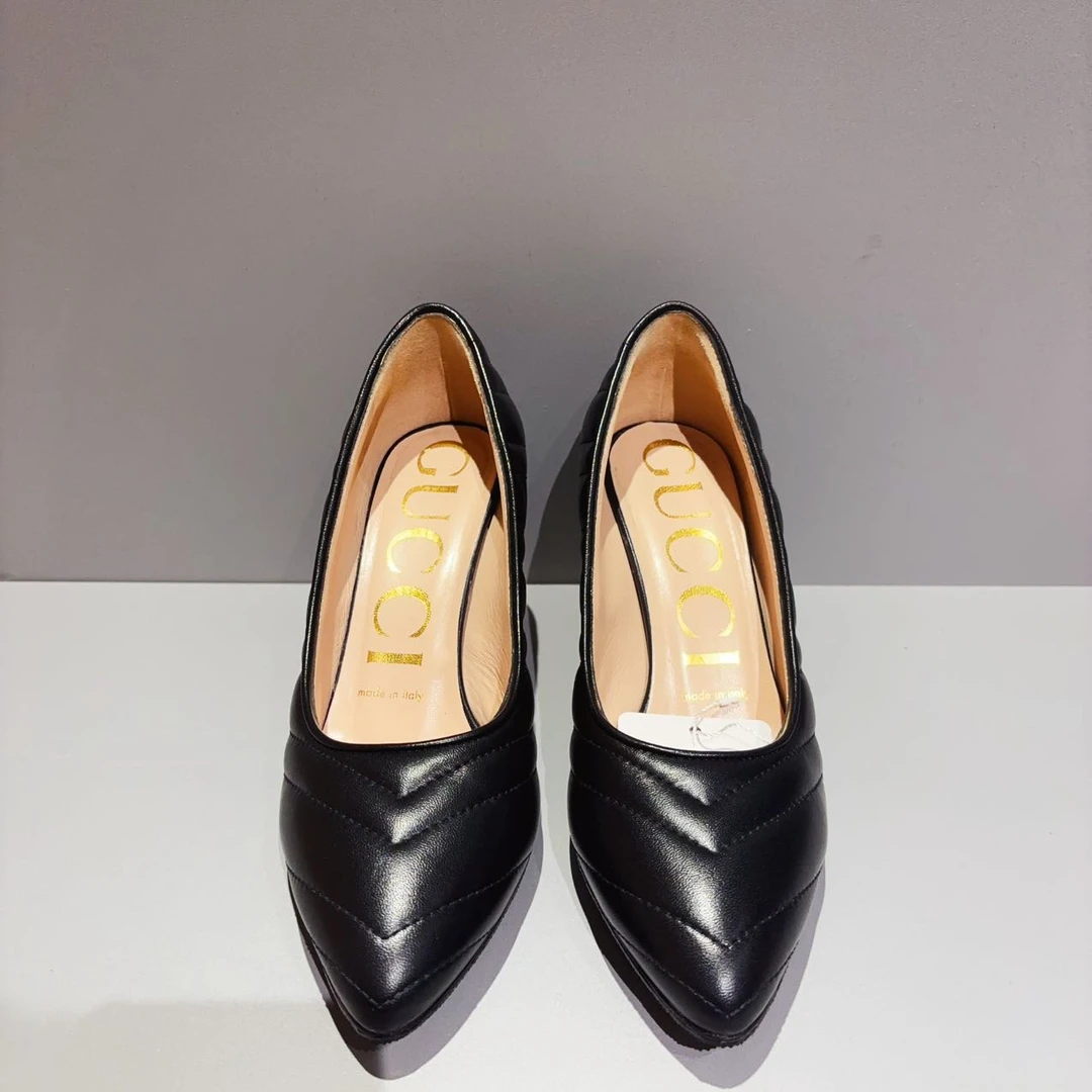 99新 GUCCI/古驰 双G logo黑色高跟鞋 36.5码 跟高7cm