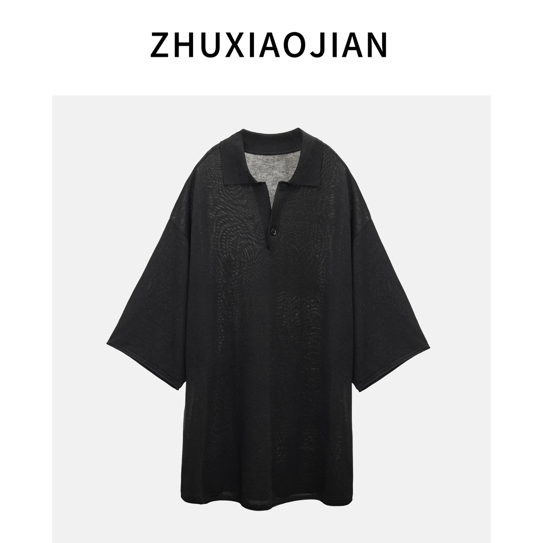 2025夏季新款重磅大POLO领短袖T恤针织桑蚕丝醋酸慵懒风宽松休闲