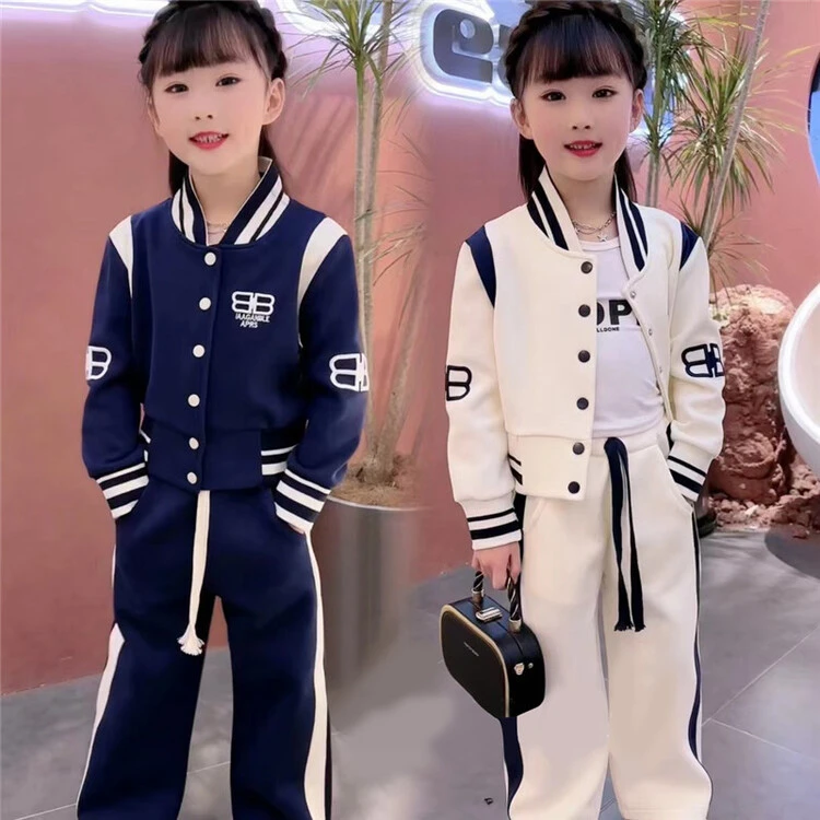 女童套装2025新款春秋装休闲韩范阔腿裤春季童装儿童棒球服两件套