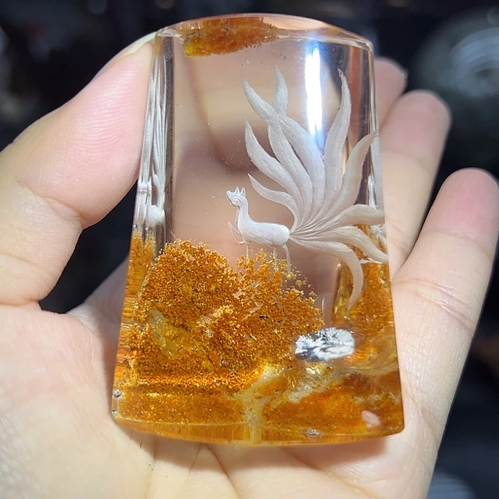 未镶嵌大型摆件（非配饰）水晶橙色幽灵九尾