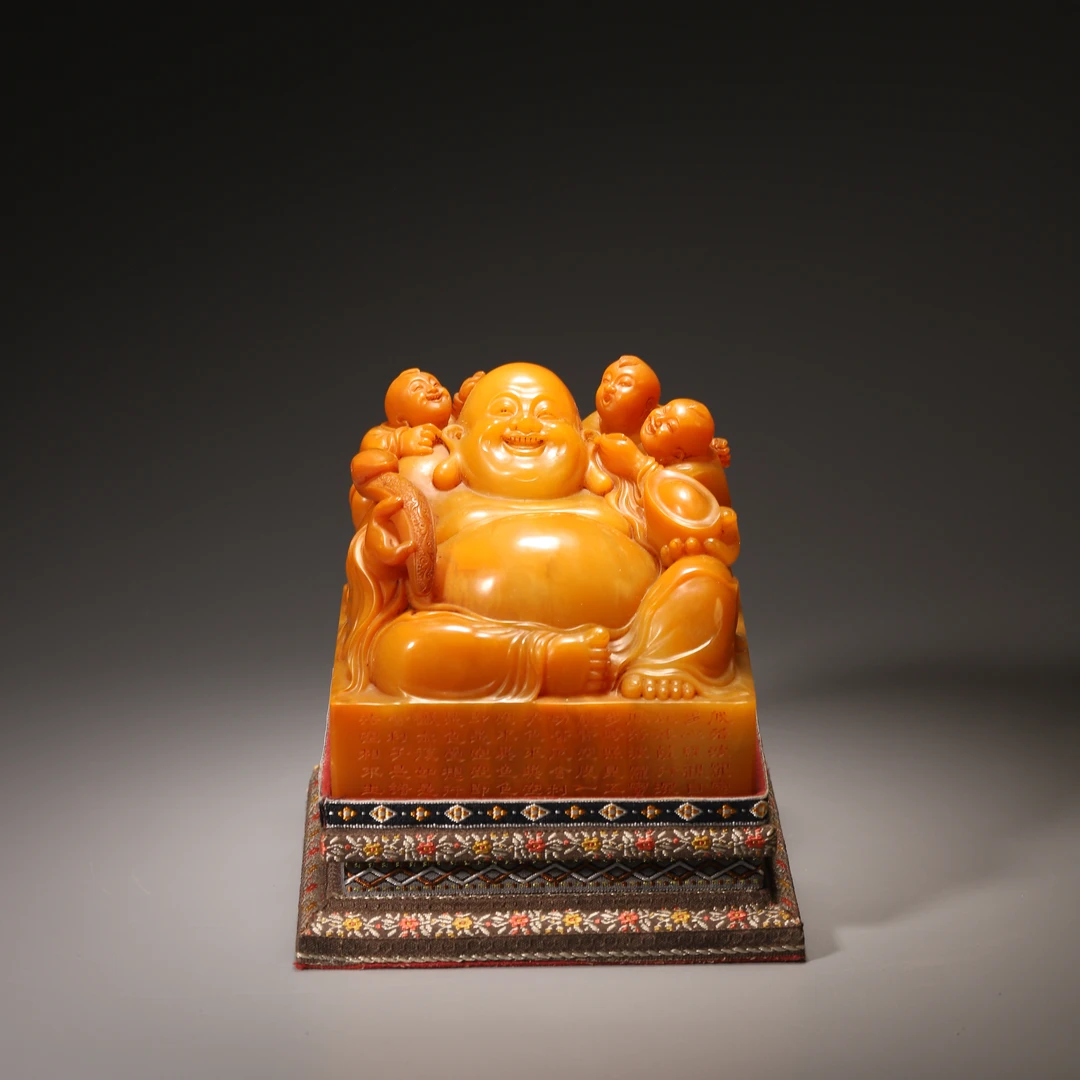 Lot33民国 寿山石刻五子抱弥勒佛弘一法师印章