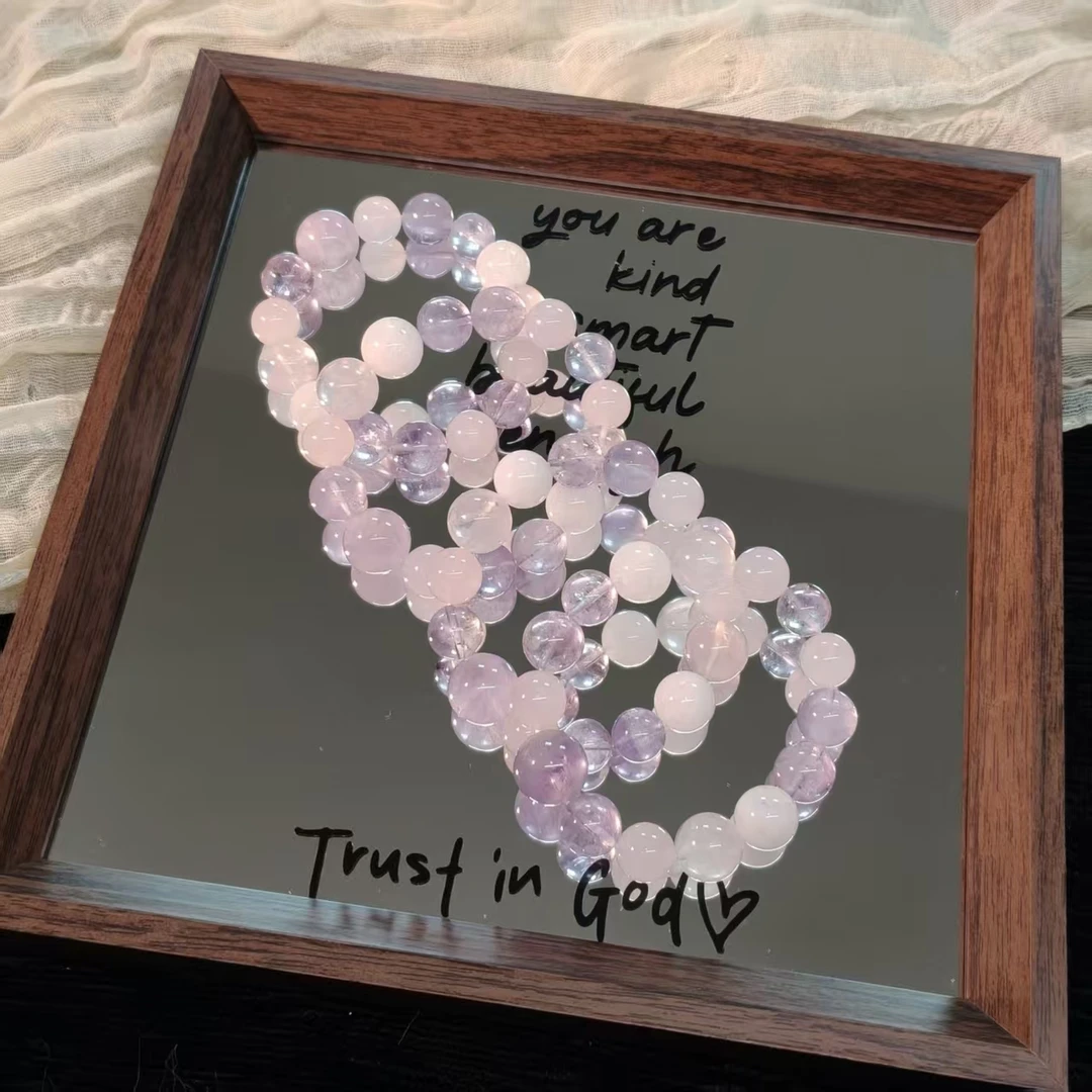 【仲夏夜】紫水晶粉水晶白幽灵手串 12-15mm 多样性发其一