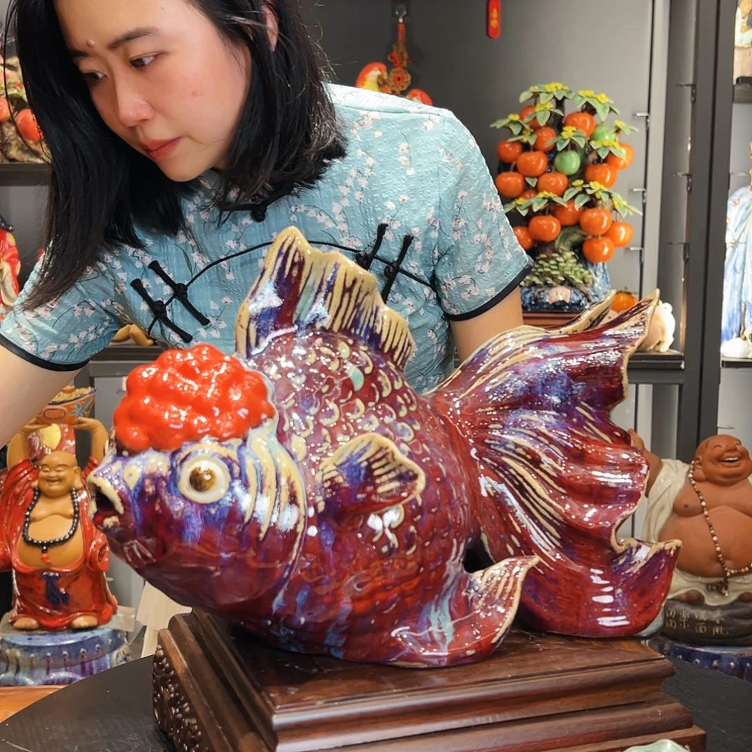 金鱼陶艺作品纯手工