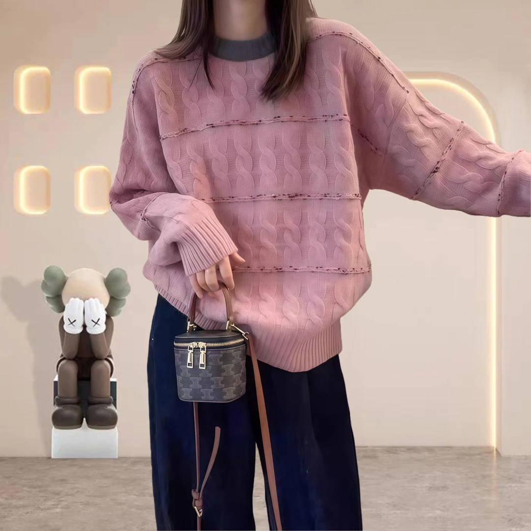 2025新款洋气秋冬新款时尚洋气百搭女装上衣粉色毛衣女款爆款