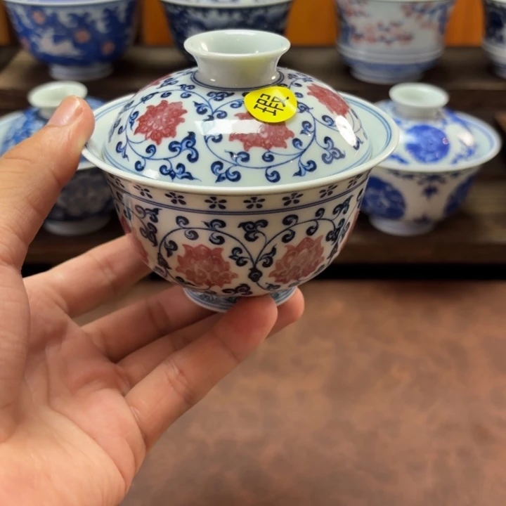 景德镇纯手工手绘瑕疵盖碗
