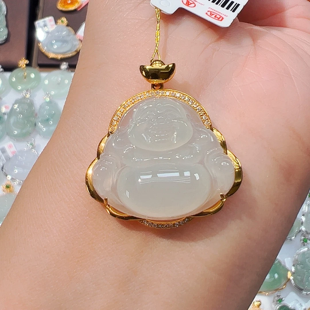 翡翠18K金镶嵌吊坠(不含链)佛公