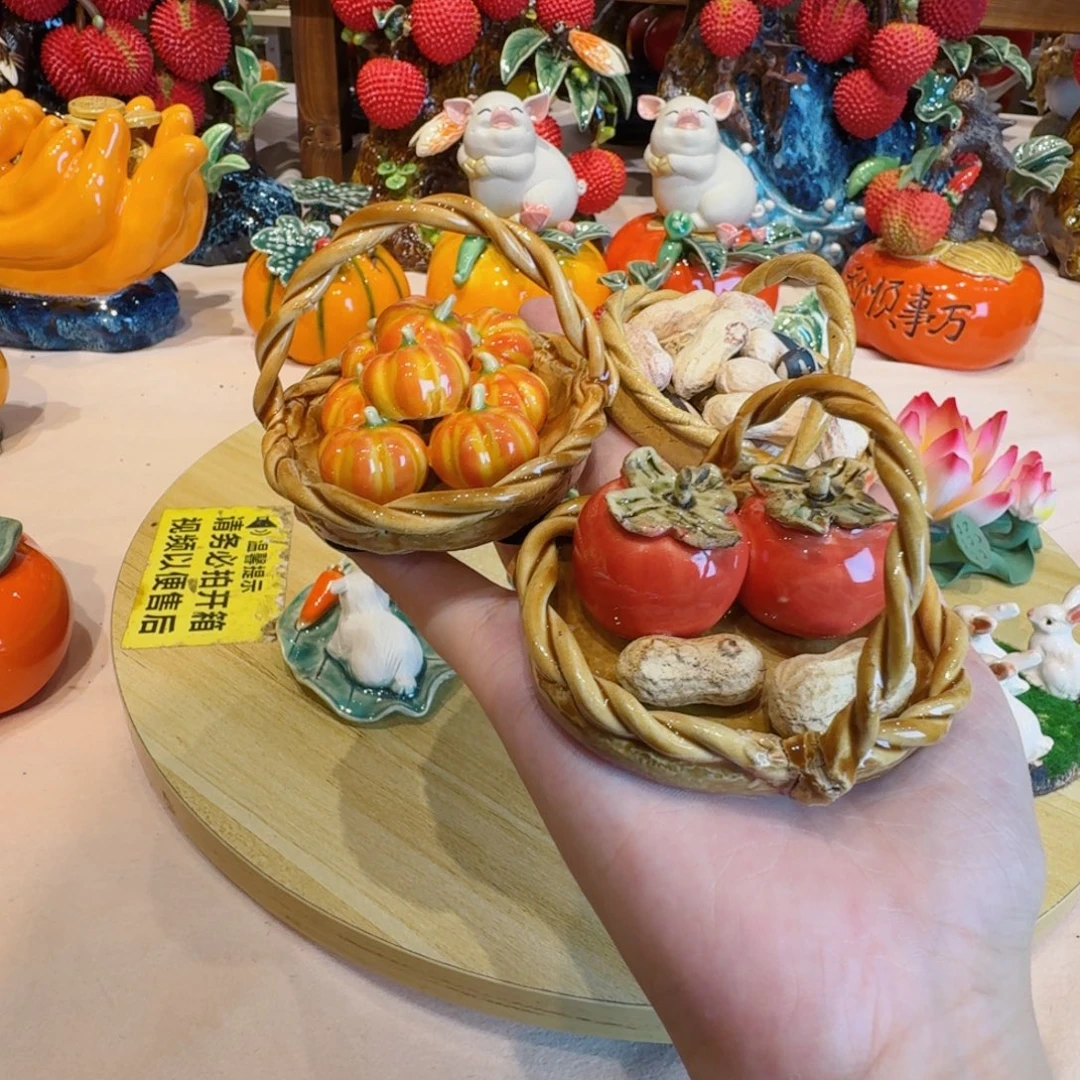 陶土三个水果篮陶瓷