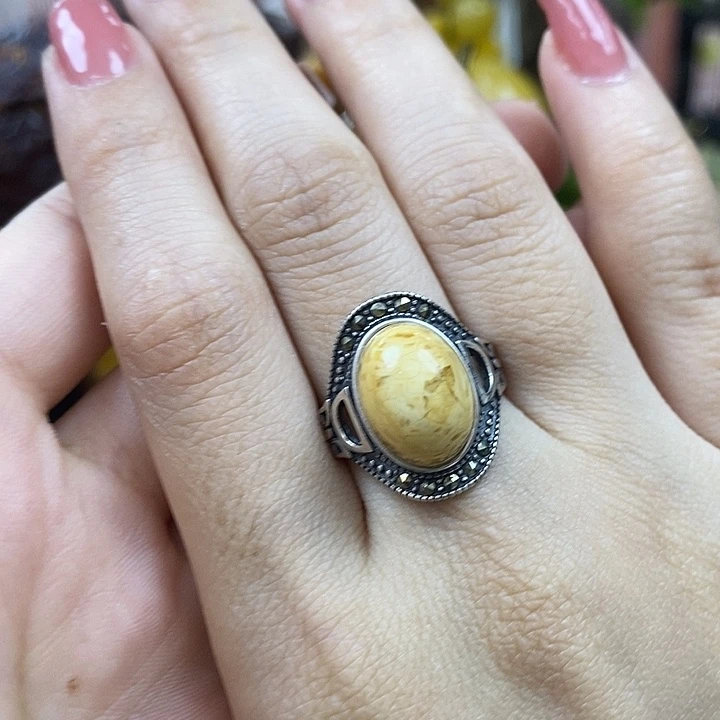 琥珀银S925镶嵌戒指戒指