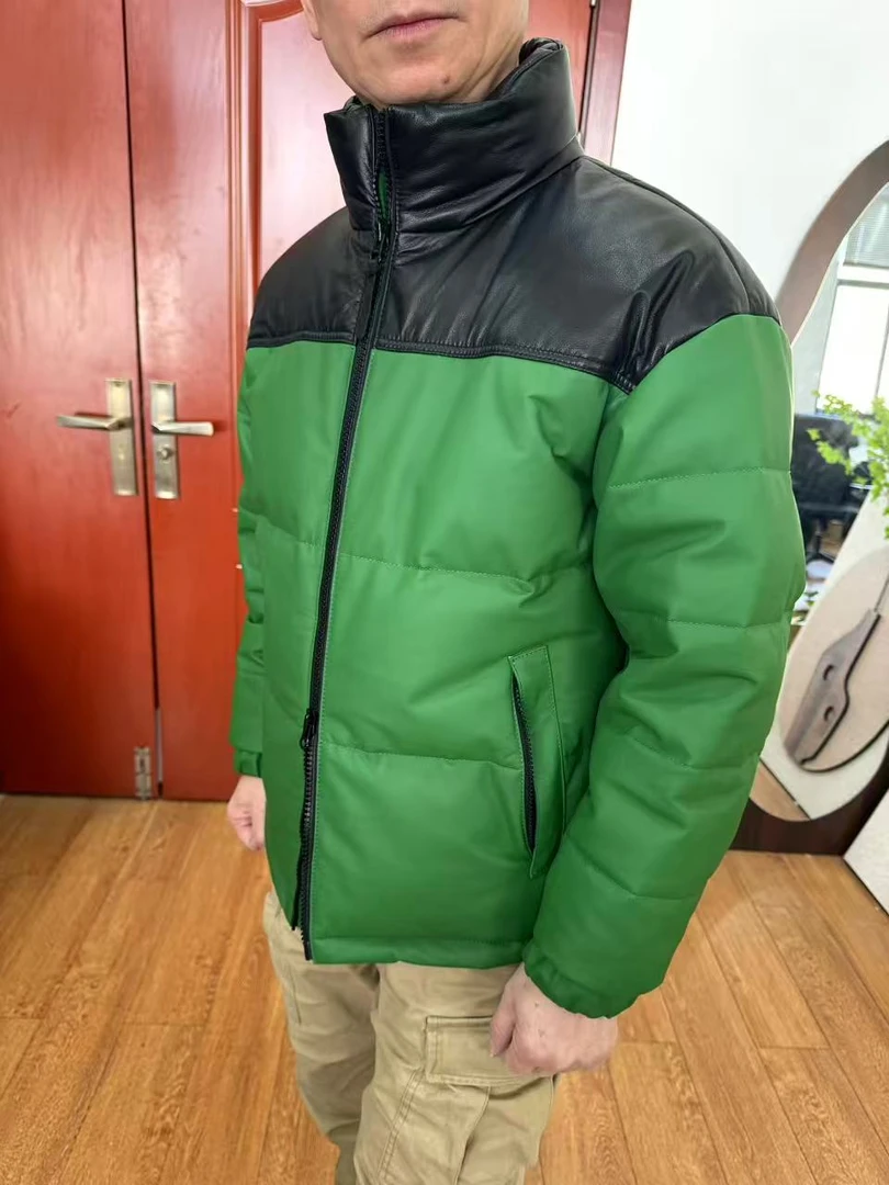 北边鹅绒服头层牛皮真皮男士冬季新款保暖时尚防风休闲百搭