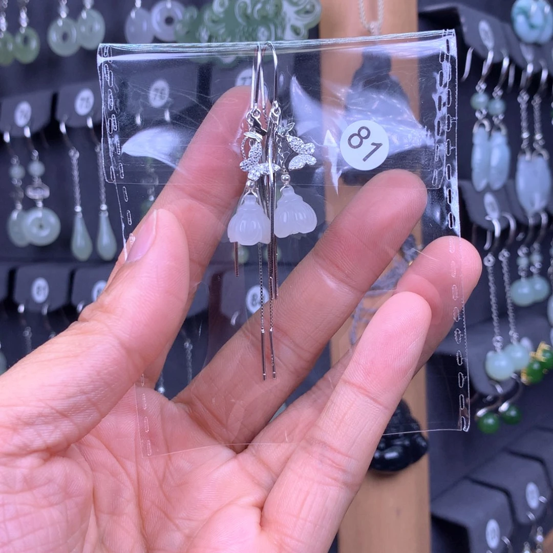 和田玉耳饰银S925镶嵌仙****8