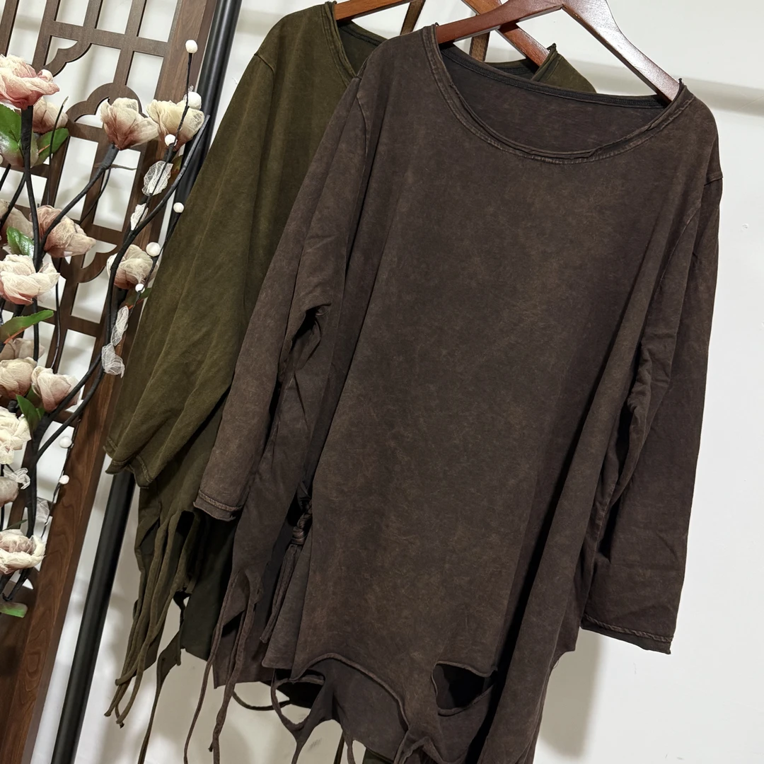 春季新款炒色做旧脏辫流苏T恤百搭（衣长70胸围135）