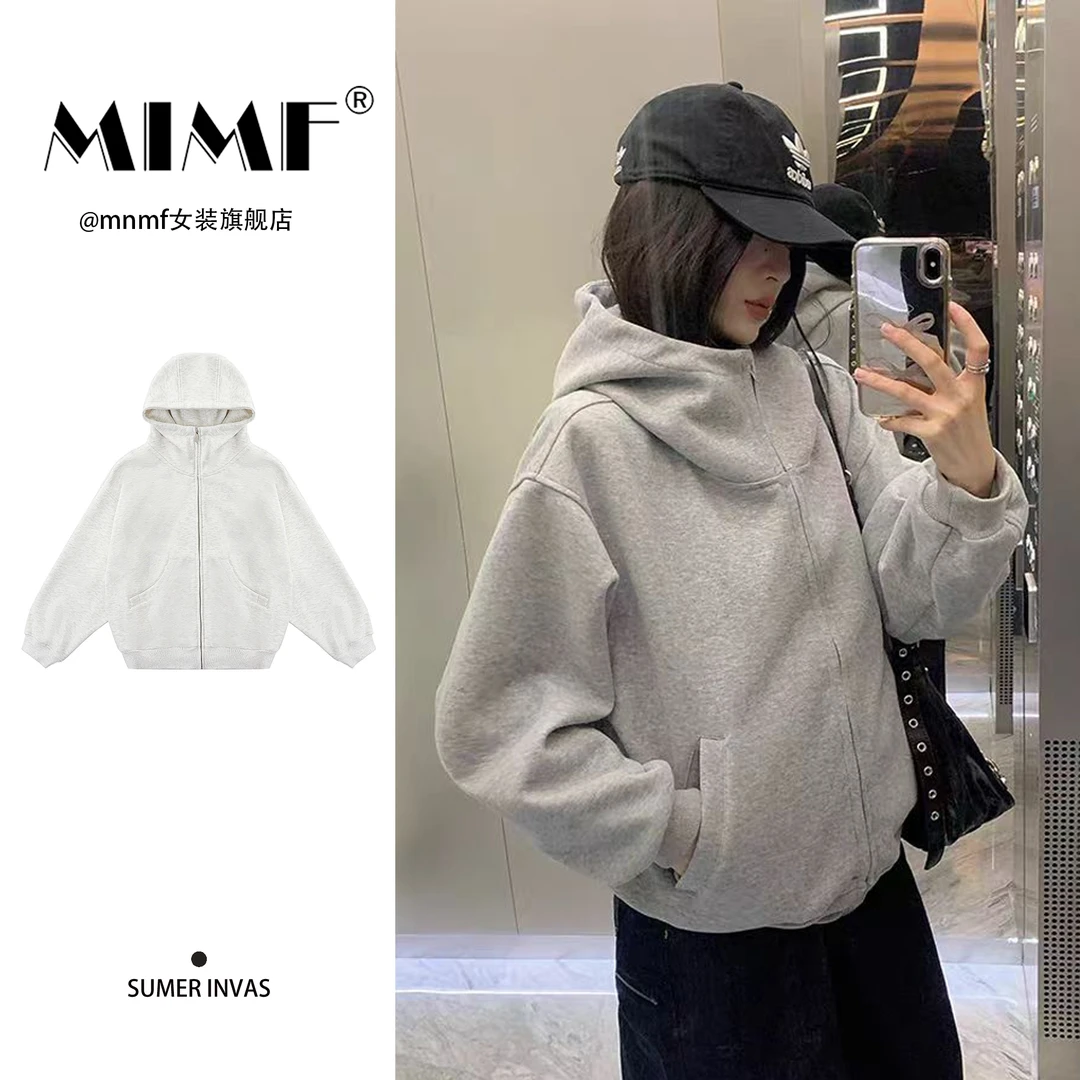 mnmf常规款保暖百搭拉链长袖卫衣男女款秋冬季运动风连帽高领上衣