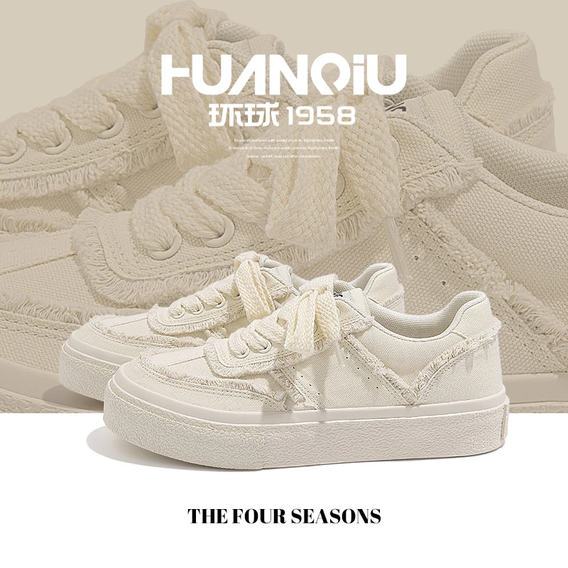 环球厚底帆布鞋男2025新年春季新款增高小众休闲鞋潮流耐磨板鞋子