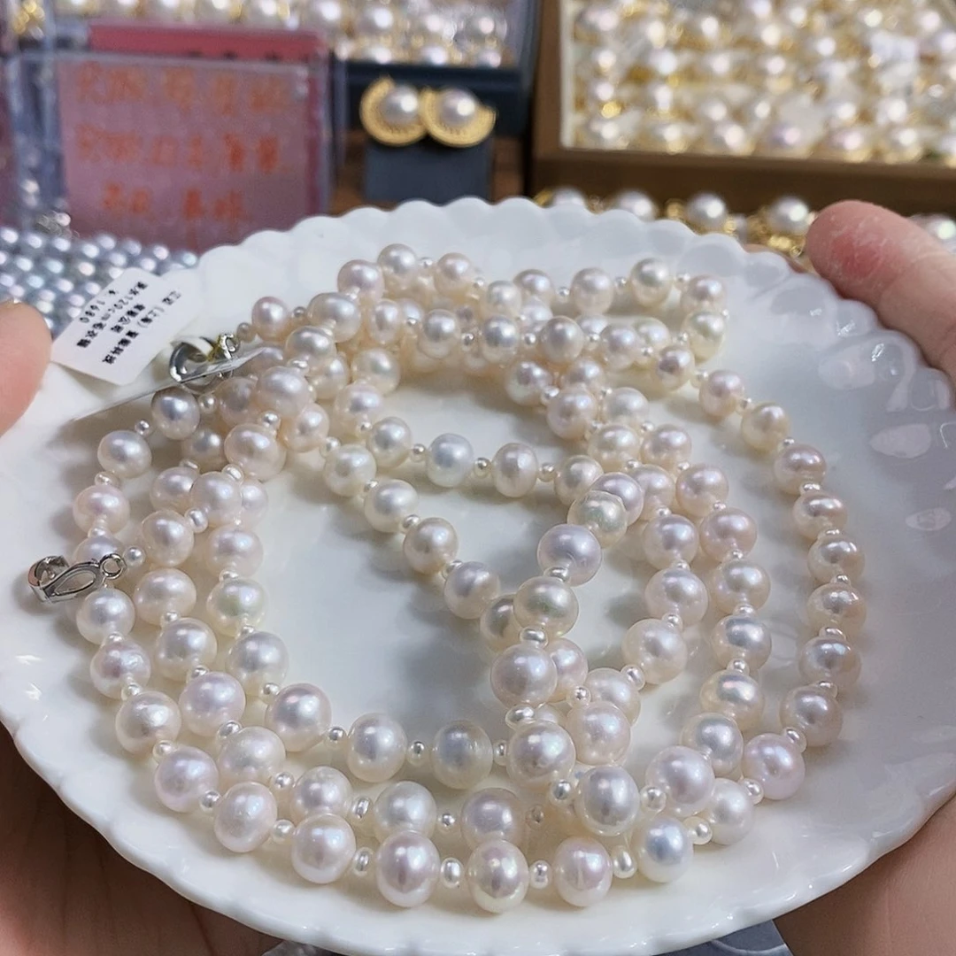 银S925镶嵌特价设计款毛衣项链淡水珍珠