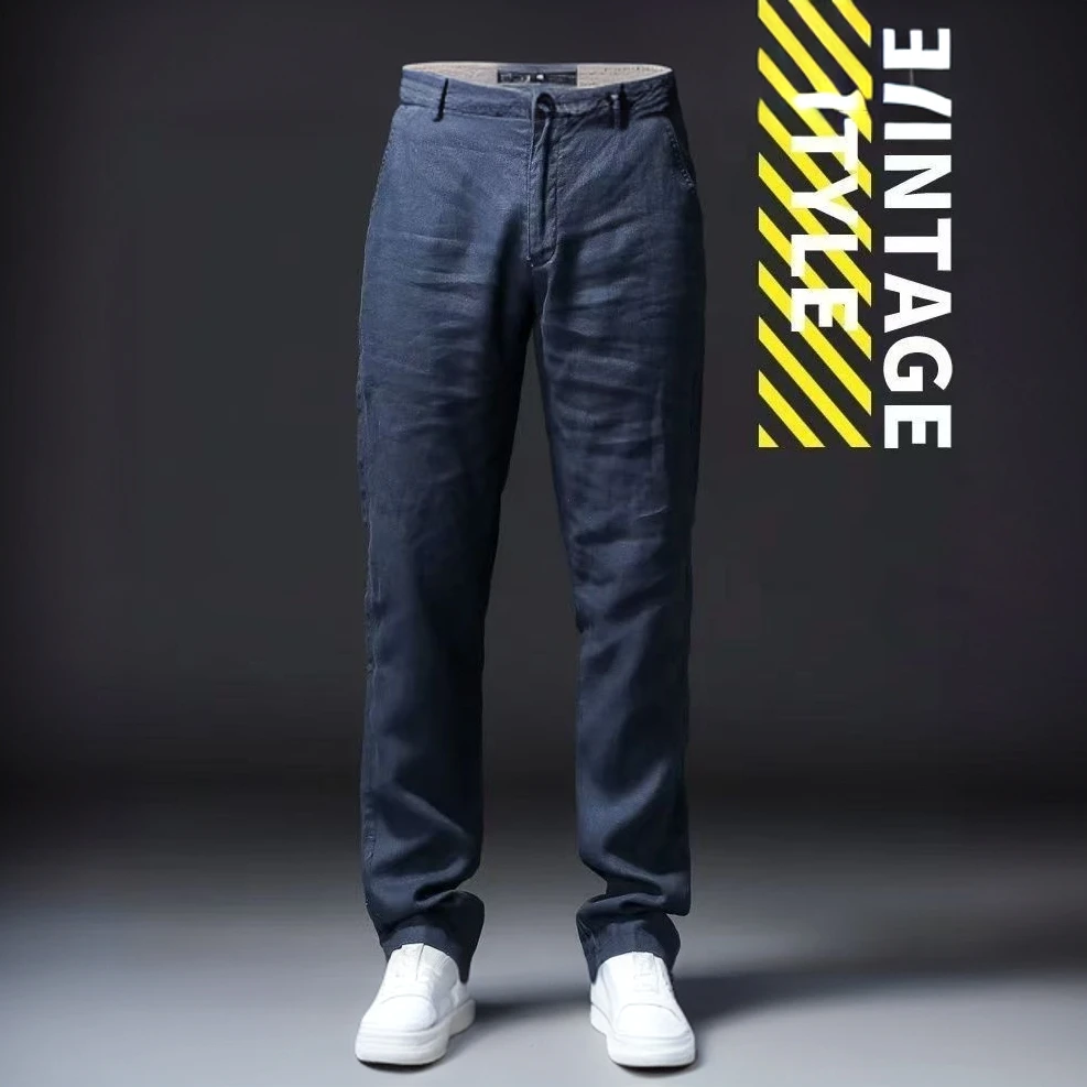 新款亚麻夏季男士休闲裤宽松裤子大码直筒经典潮流九分裤男款夏季