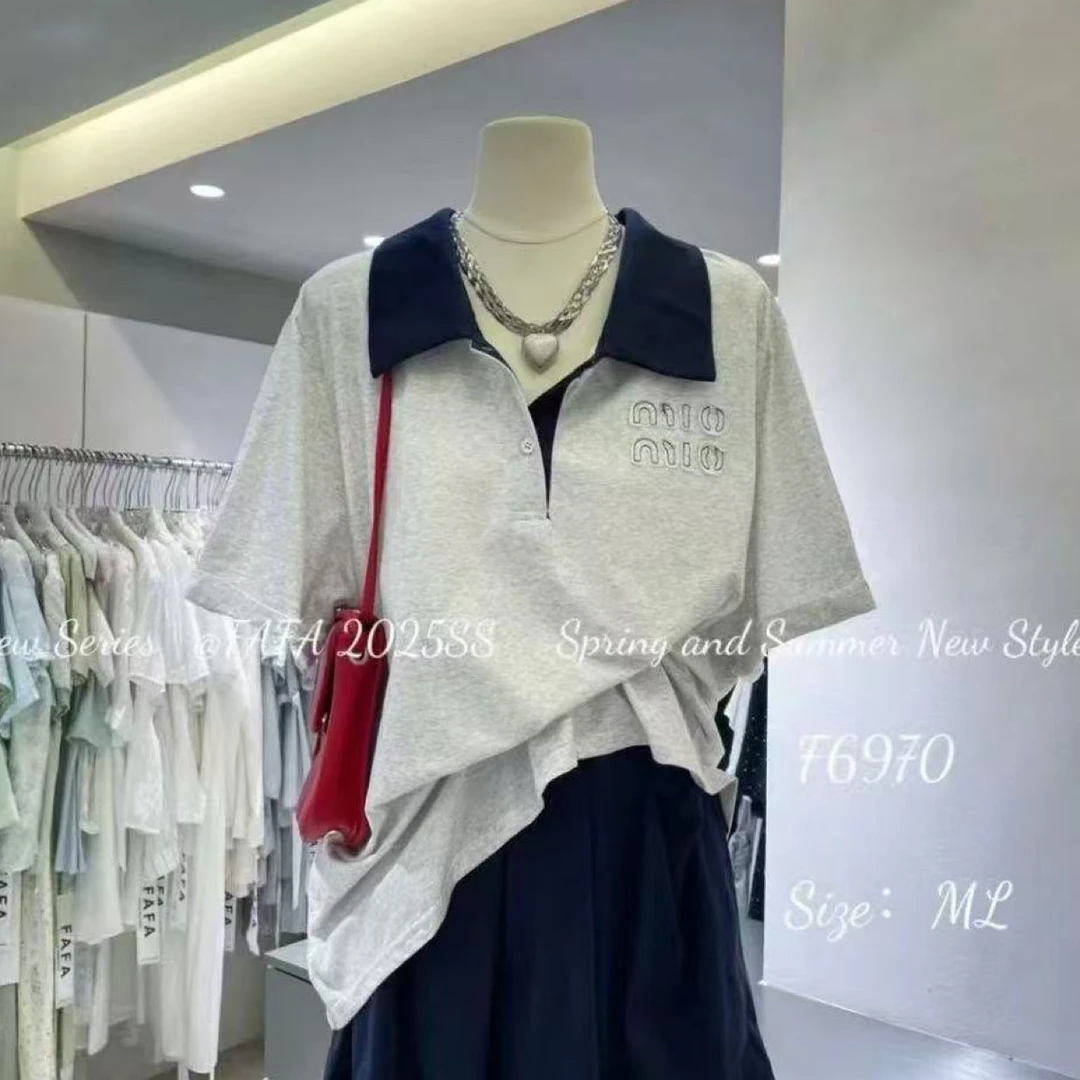 W阿薇-polo领mm撞色T恤