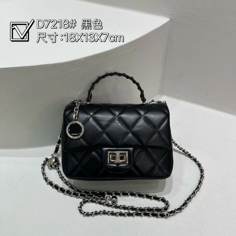 【特特甄选】ZT-D7218-黑色手提小香风单肩包牛皮包绣线时尚女包