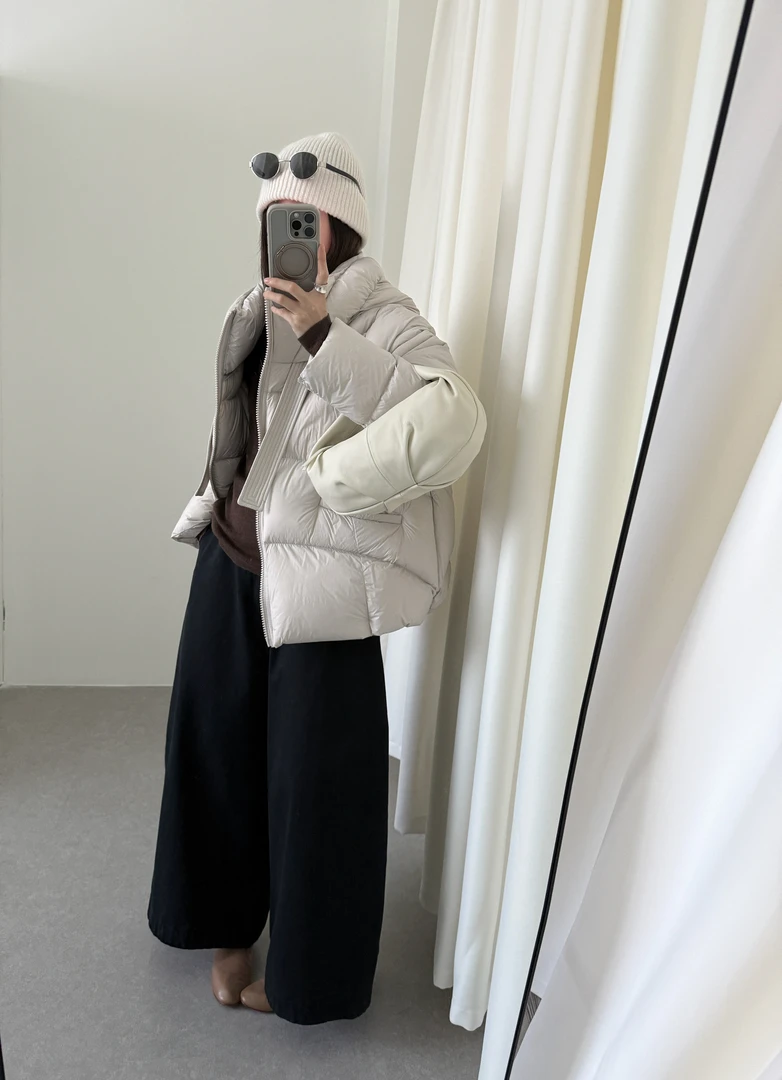 2025冬季新款连帽白鹅绒羽绒服女韩版泡芙短款加厚宽松外套