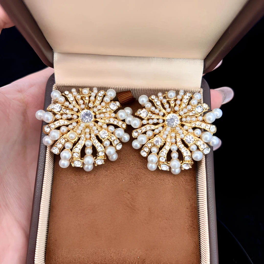 铜合金锆石耳饰 复古/宫廷简约法式手作镶嵌重工耳饰轻奢耳钉气质