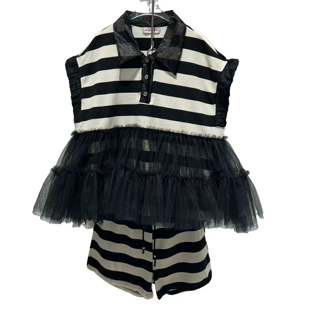 2897【高定系列】设计师新款拼接纱纱夏季短袖女装连衣裙