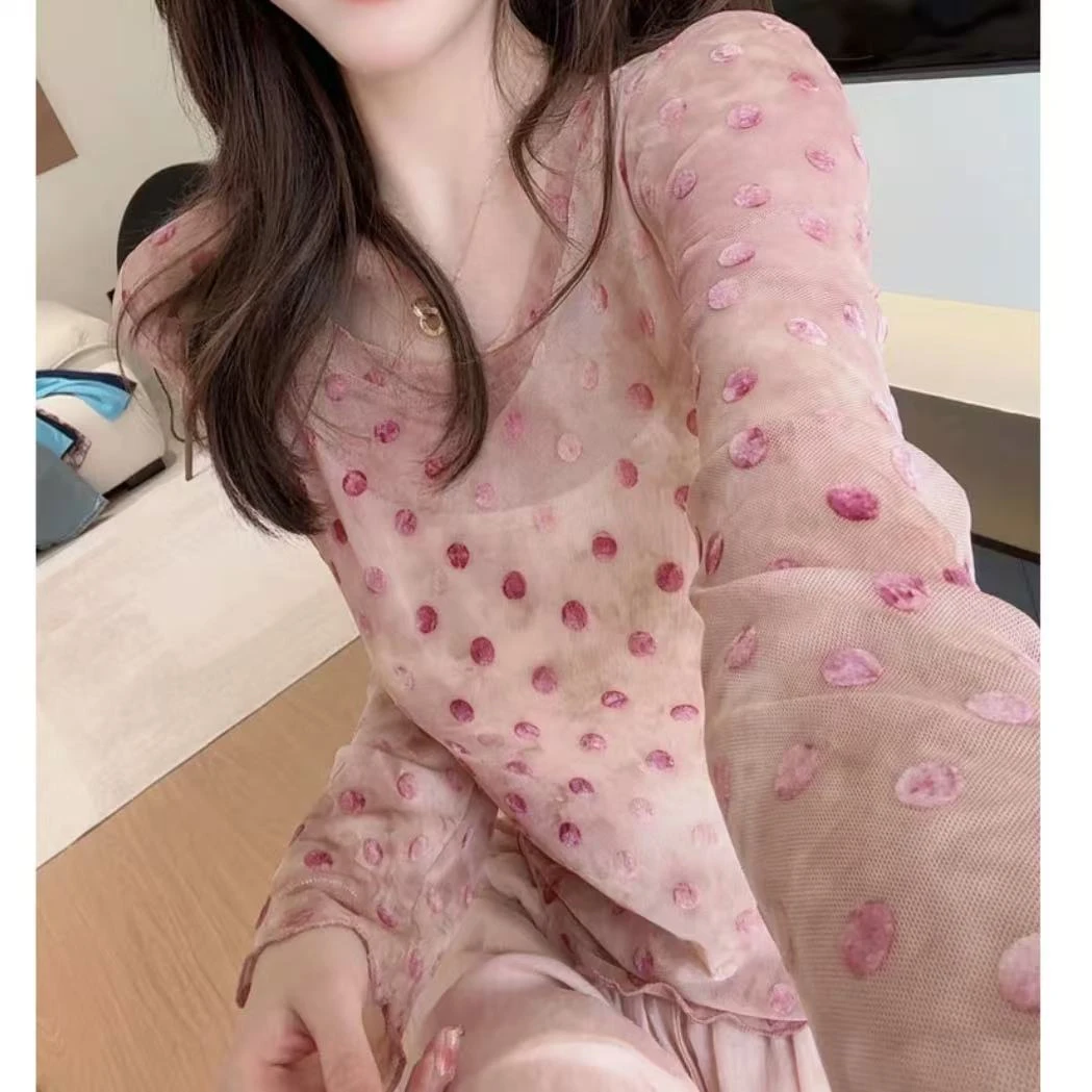 洋气微透设计感时尚波点小衫衬衫女2025春款修身凉感防晒长袖上衣