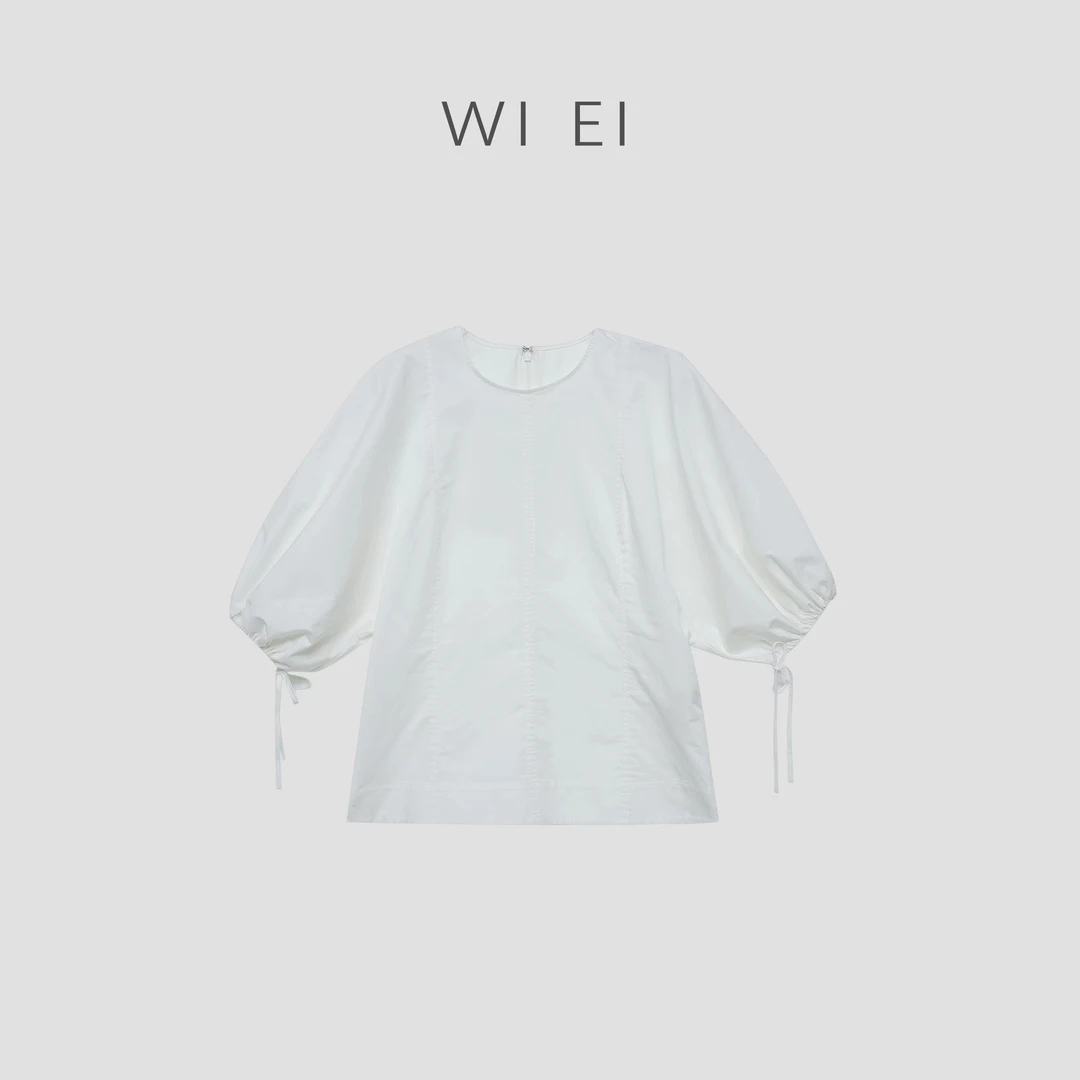 《WI EI》C*S  荃棉 泡泡袖 系带 白色衬衫 上衣 23561