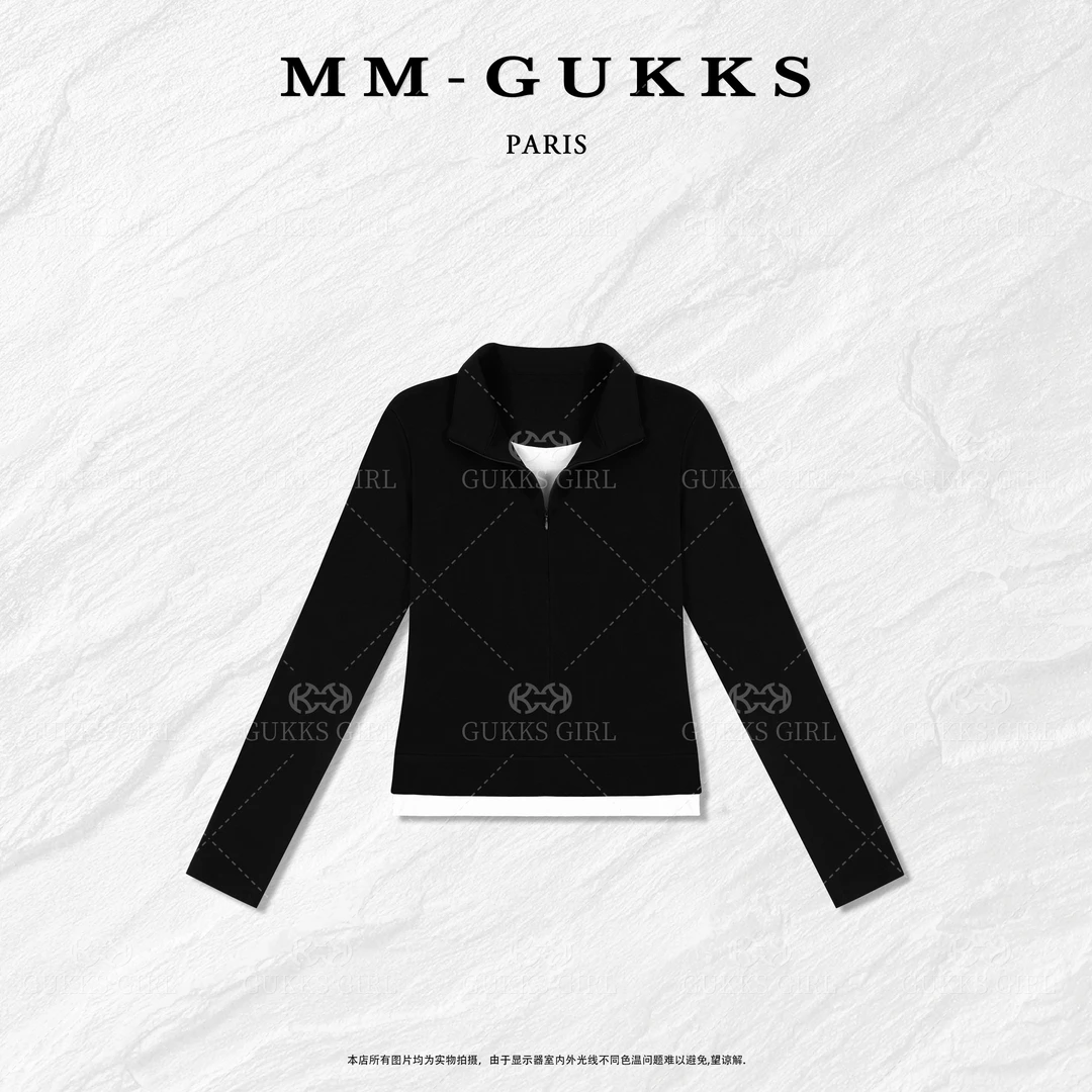 明明GUKKS『自由简易』秋季设计师休闲显瘦假两件长袖收拾打底衫