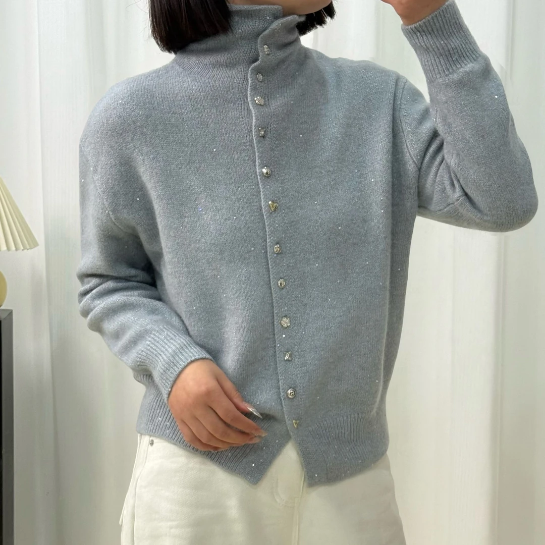 秋冬保暖毛衣显瘦女士百搭时尚羊毛衫纯色半高领针织衫套头堆堆领