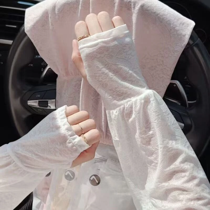 【百熠】夏季蕾丝温柔仙女风防晒冰袖薄款开车户外防晒宽松护袖女冰
