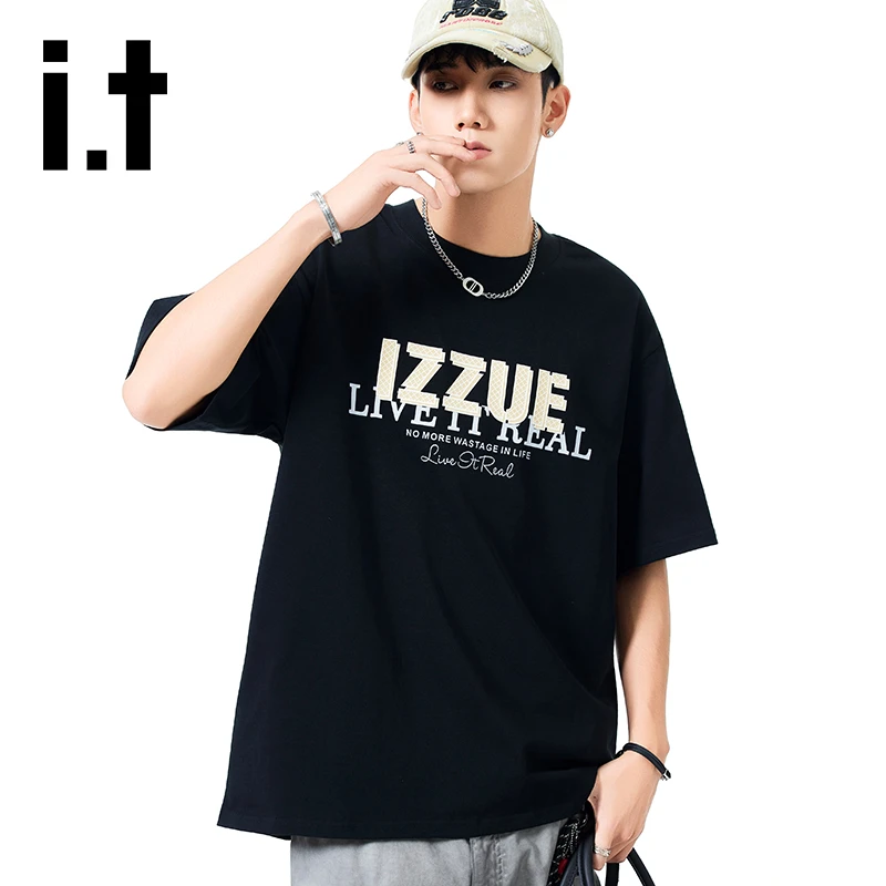 it izzue潮牌美式印花短袖T恤重磅夏季男生宽松纯棉半袖圆领上衣