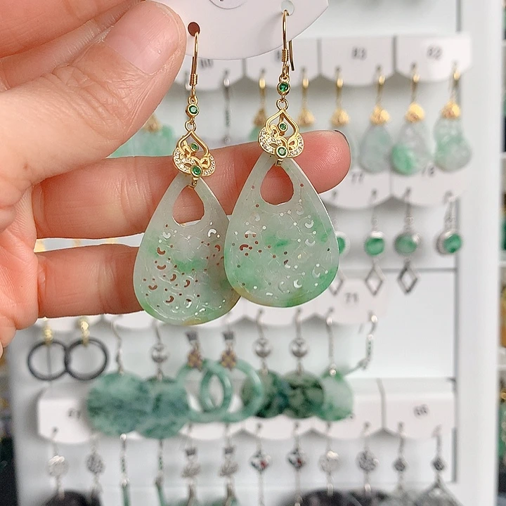 翡翠耳饰银S925镶嵌翡翠