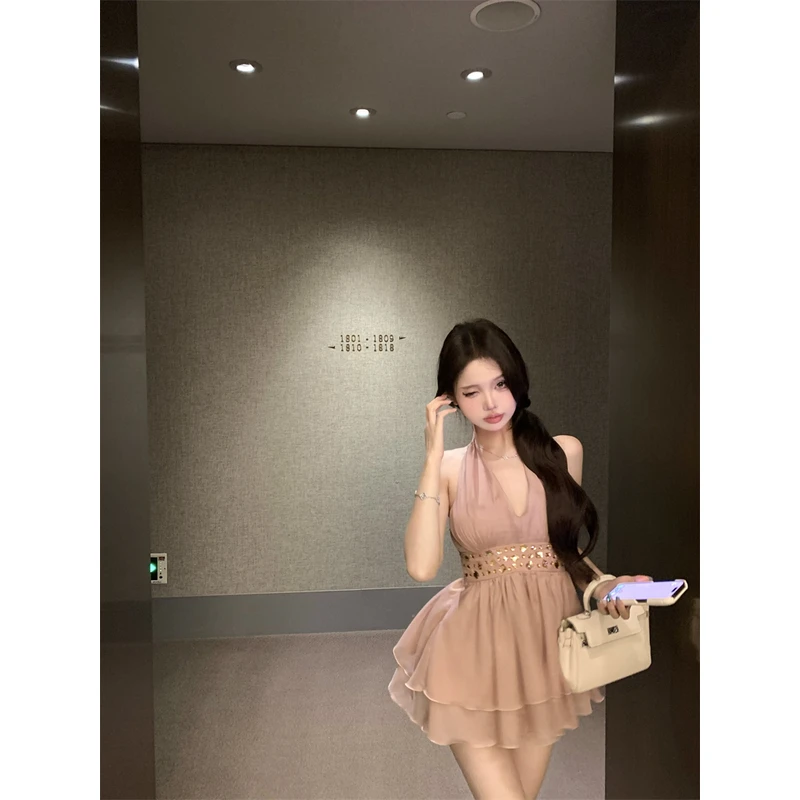 法式纯欲气质收腰显瘦挂脖上衣女装夏季气质性感V领露背吊带背心