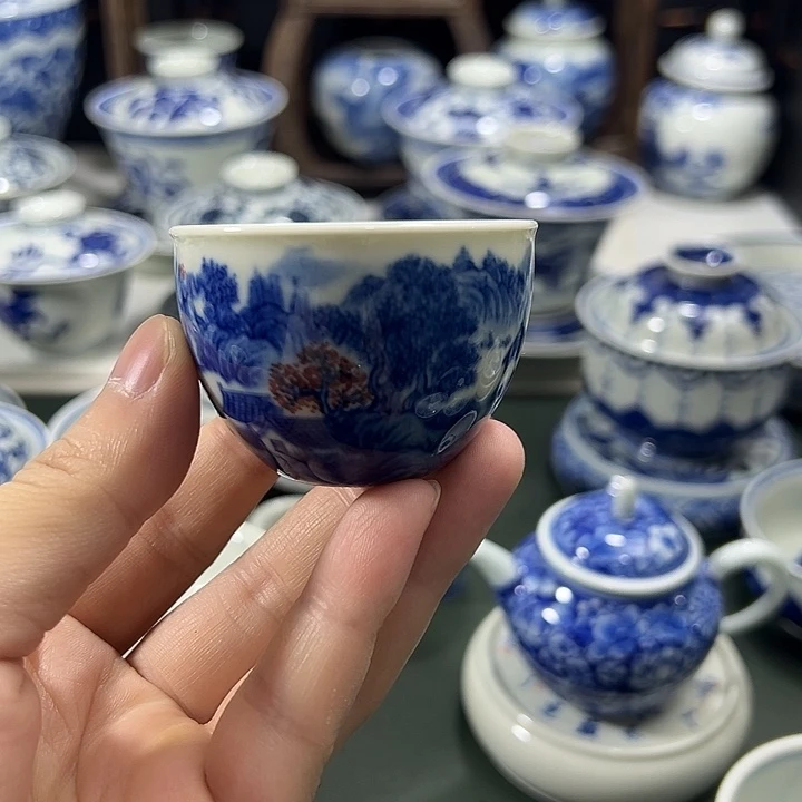 柴窑工笔山水小缸杯