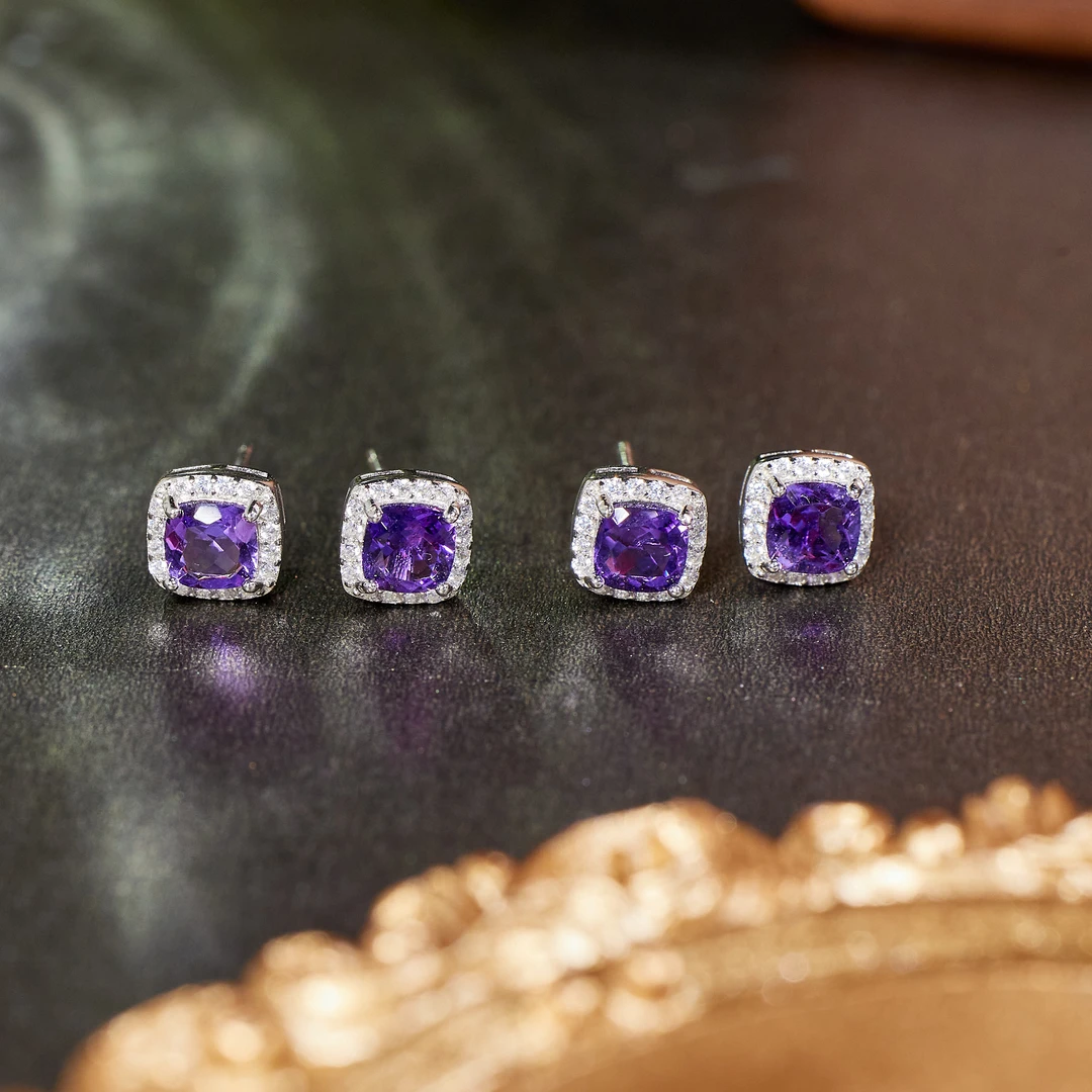 玉峰珠宝【安娜】紫水晶耳饰925银【H2581】多样性发一