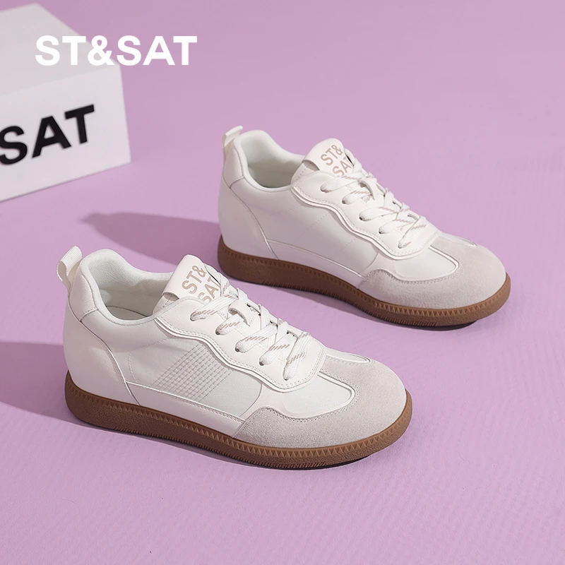 星期六5CM内增高德训鞋女2025年春季新款软底真皮户外运动休闲鞋