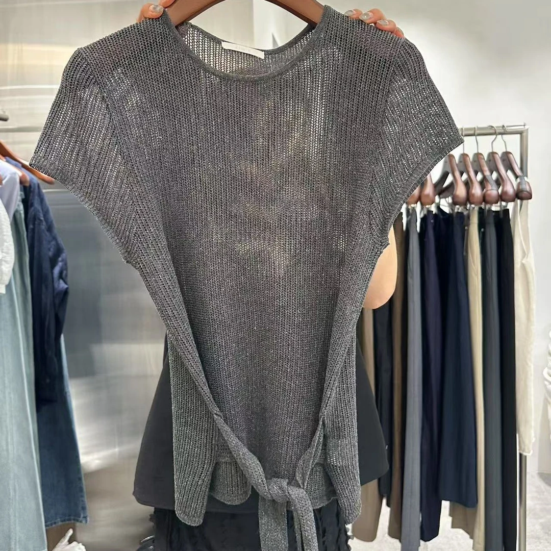 【慧姐韩国正品】2025夏新款CHA设计感绑带短袖/N0退N0换