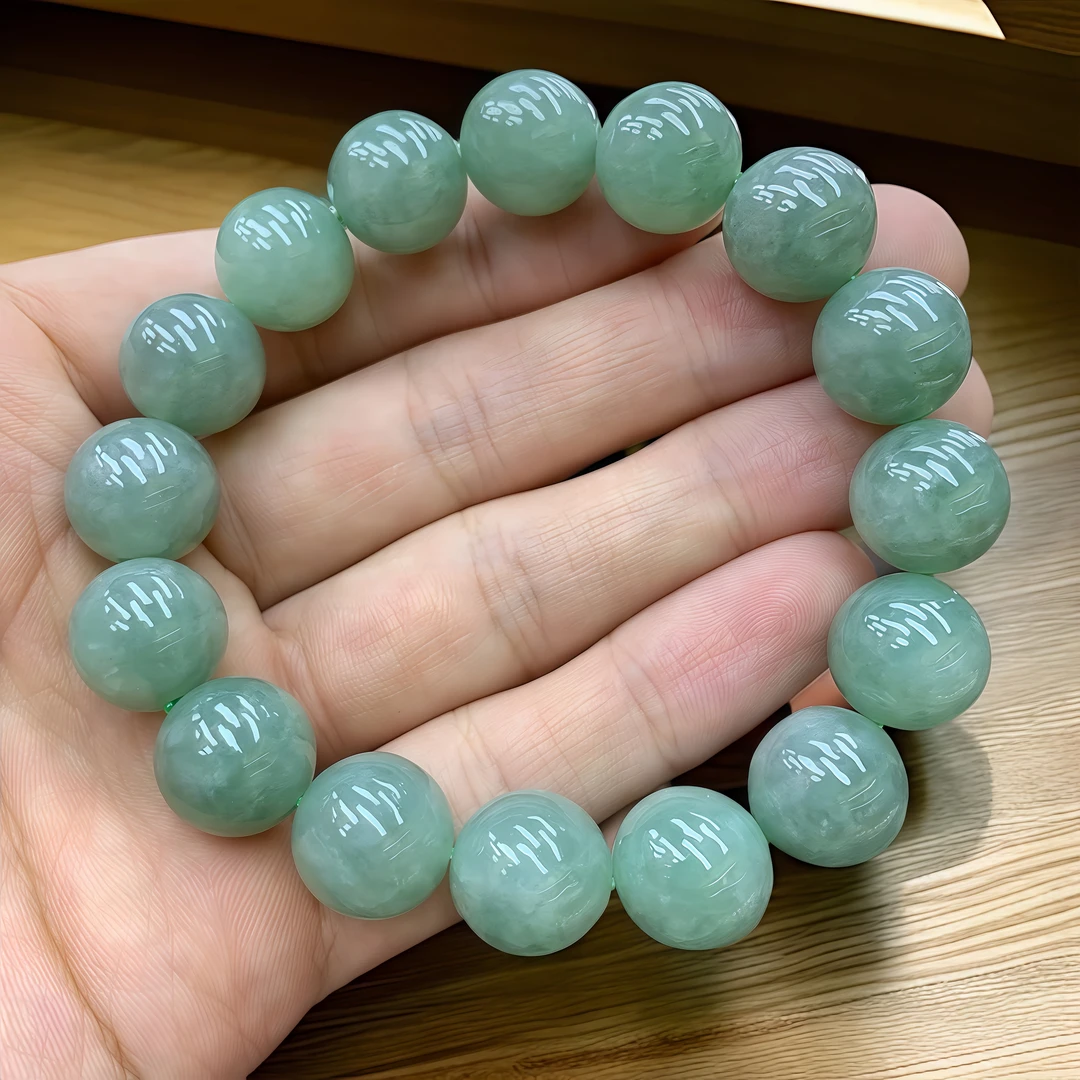 BAQIZHUBAO/八七珠宝・多样性 A货翡翠手串飘色冰晴圆珠手串