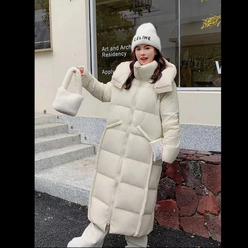 （云朵款）90鹅绒时尚休闲连帽宽松收腰长款加厚冬季羽绒服2207