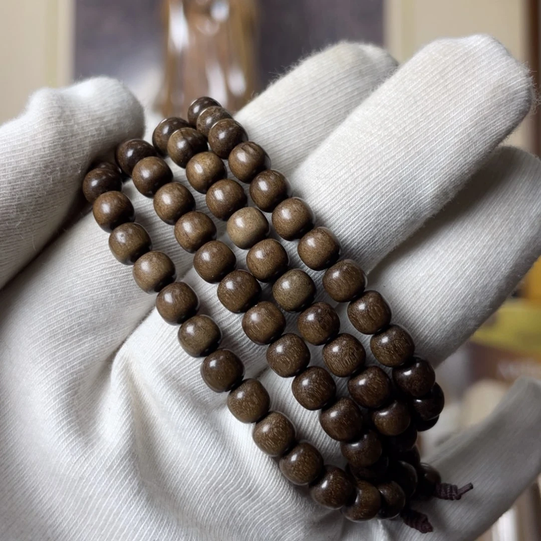 我***盐檀香木手串/手链老山檀香老料顺纹阴沉5×6×108