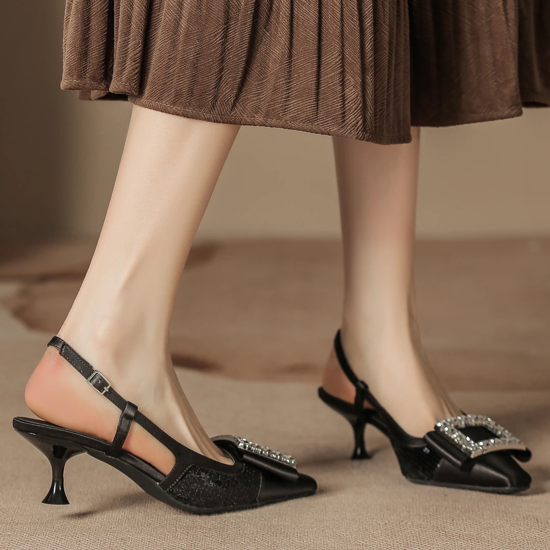 2025新款包头凉鞋女珠片面高跟优雅小众高级感女气质百搭H859-3