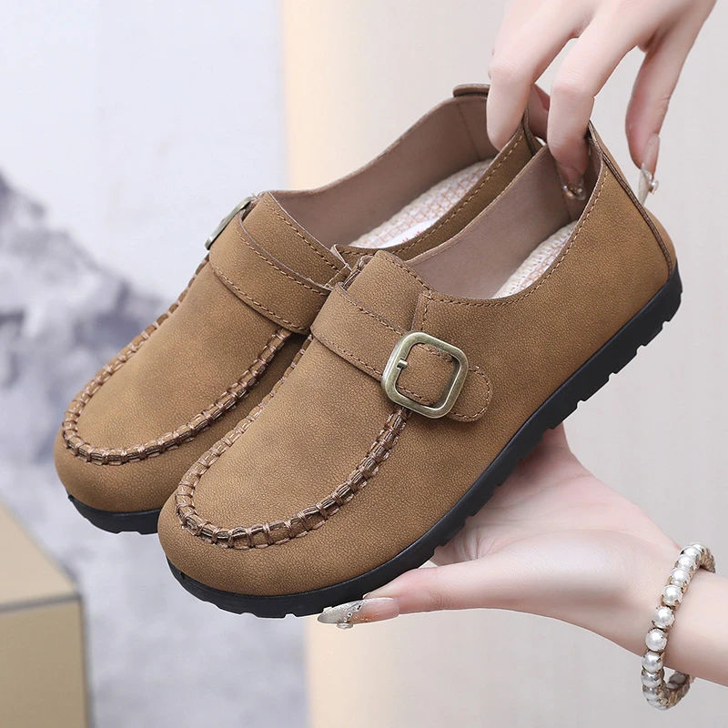 春季新款女鞋一脚蹬乐福鞋老北京布鞋女平底休闲豆豆鞋软面单鞋