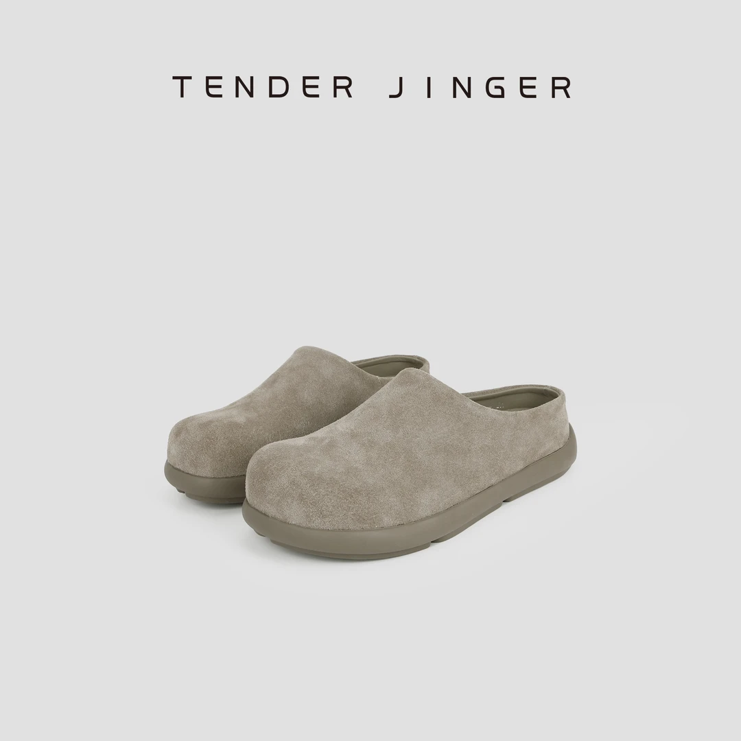 Tender Jinger经典百搭2025年春季新款圆头厚底素面勃肯包头半拖