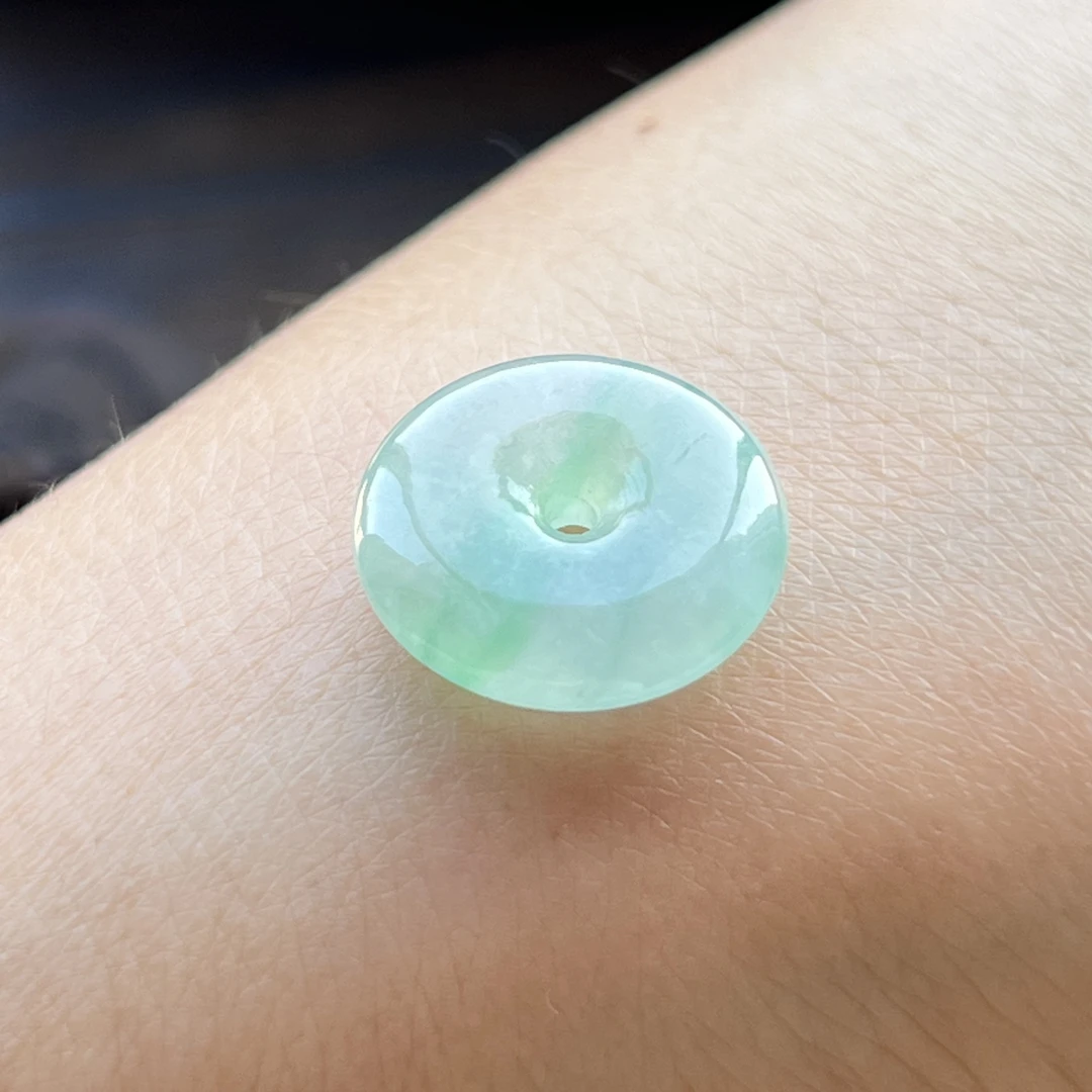 冰甜绿飘花平安扣吊坠天然缅甸a货翡翠精美冰透小扣子diy手绳配件