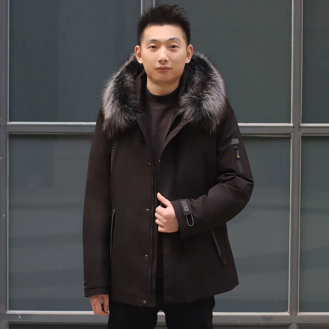 初晓2024年冬季新款男士派克服外套 黑色银灰色 休闲百搭 21506T