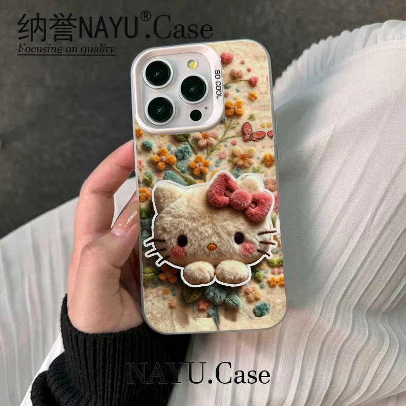 毛绒KT花花彩银壳适用于iPhone苹果16手机壳iPhone华为oppo小米荣