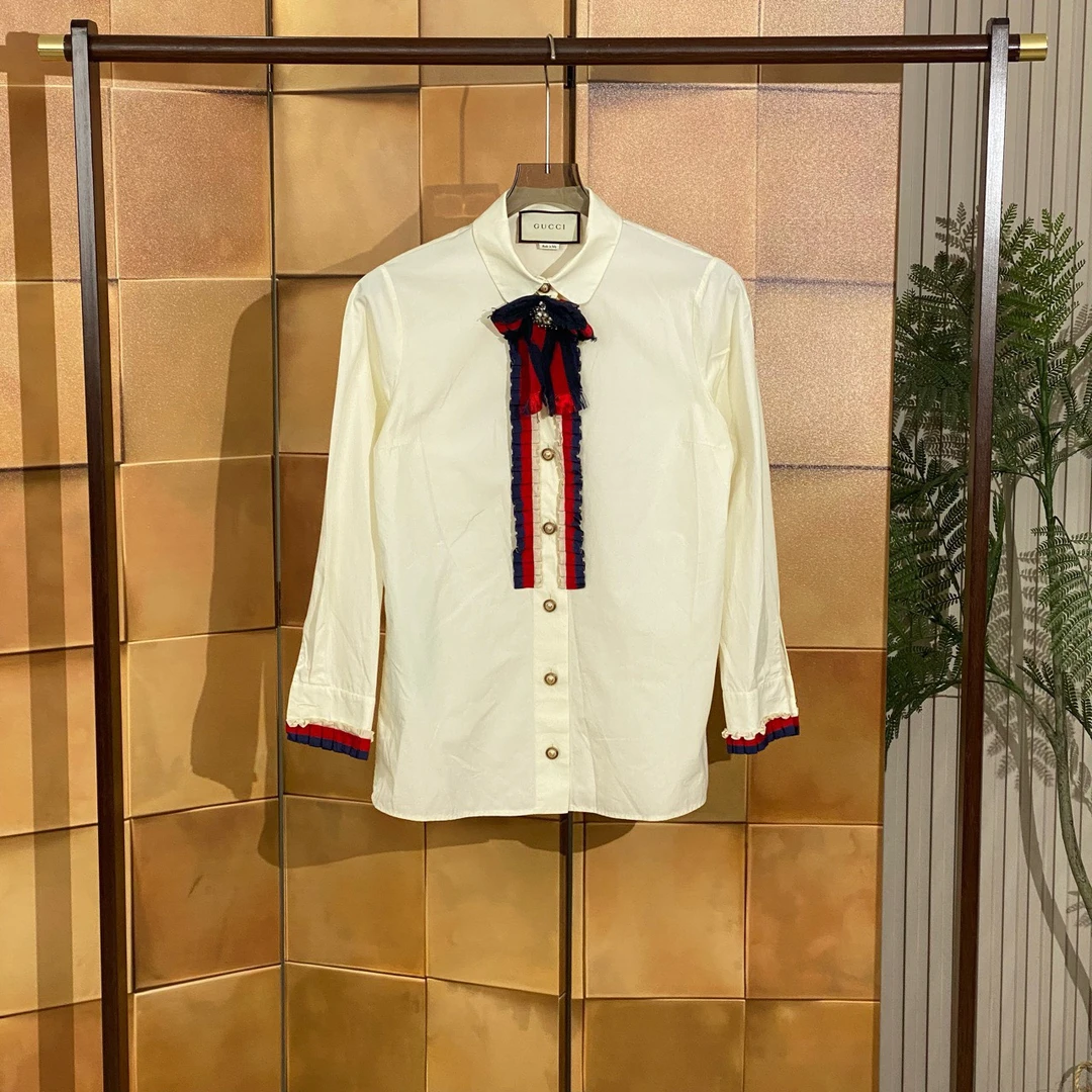 Gucci水钻蝴蝶结珍珠扣衬衫/42码/99新/42577
