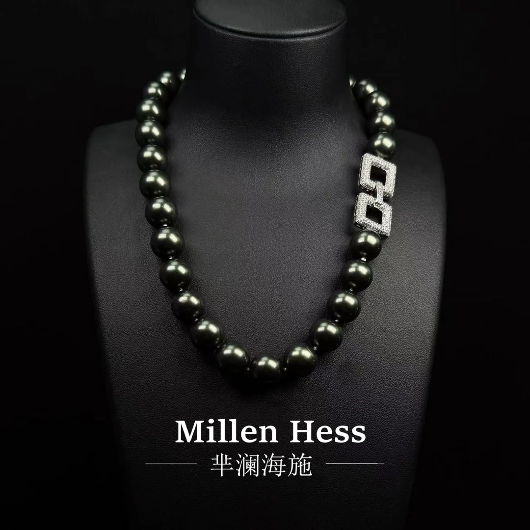 铜合金仿珍珠项链 暗香-孔雀绿14mm设计师款首饰饰品项链优雅轻奢