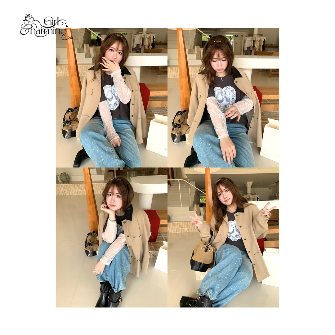 脚趾筋微胖MM大码坎伯兰之秋 麦昆重工拼皮夹克外套